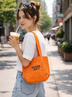 Trader Joes Mini Canvas Tote Pumpkin Orange Reusable Bag Summer City Style Cute